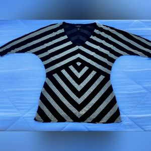 White House Black Market black and beige with gold shimmers medium blouse